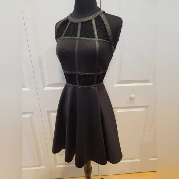 AX Paris sexy black lace sheer panel insert mini skater party dress S 4 - Picture 2 of 7